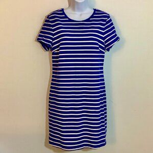 Pull On Old Navy Blue White Stripe Dress Short Sleeve Round Neck LG